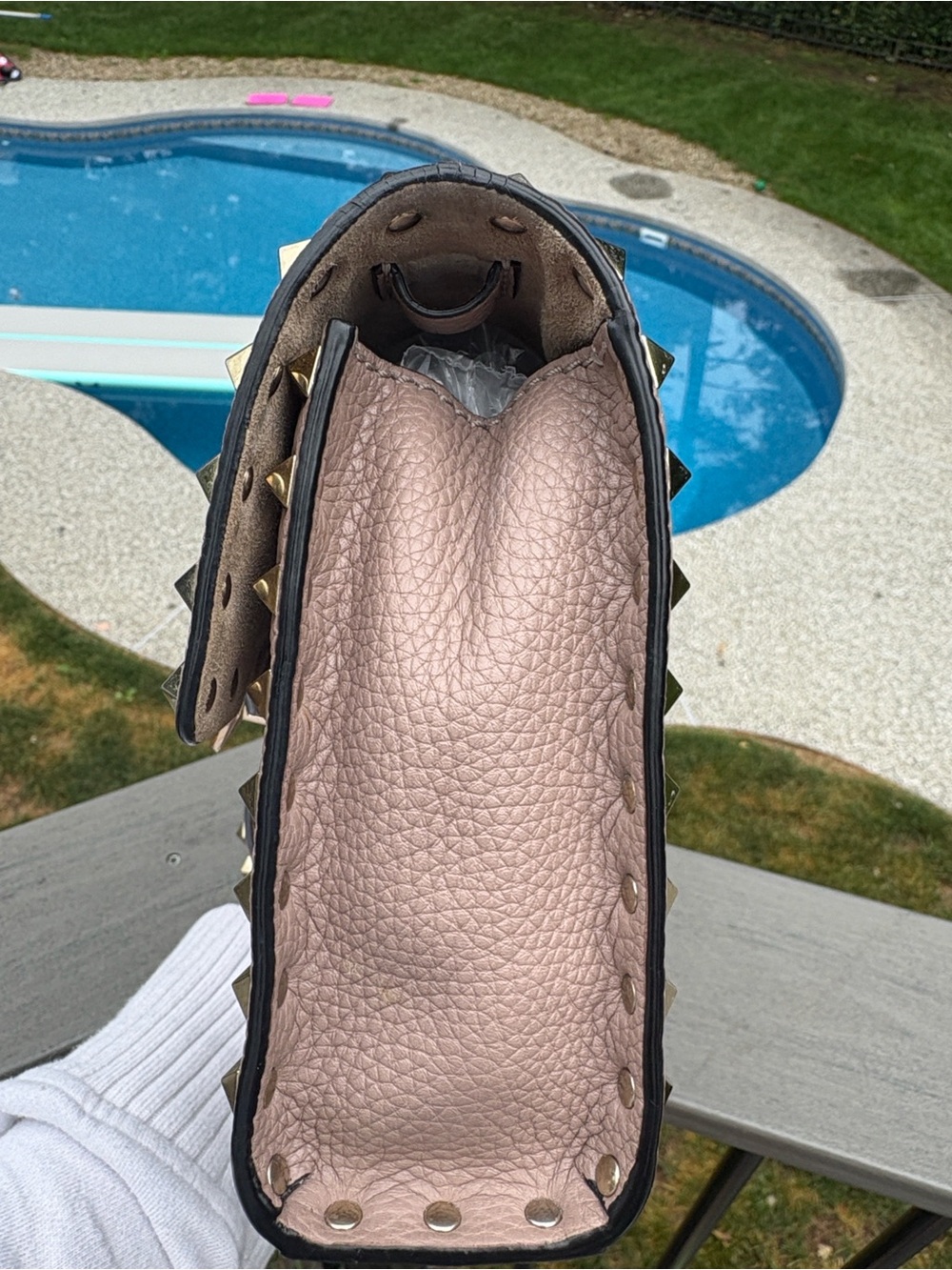 Tan Valentino Garivani Small Rockstud Calfskin Crossbody Bag - Picture 4 of 15
